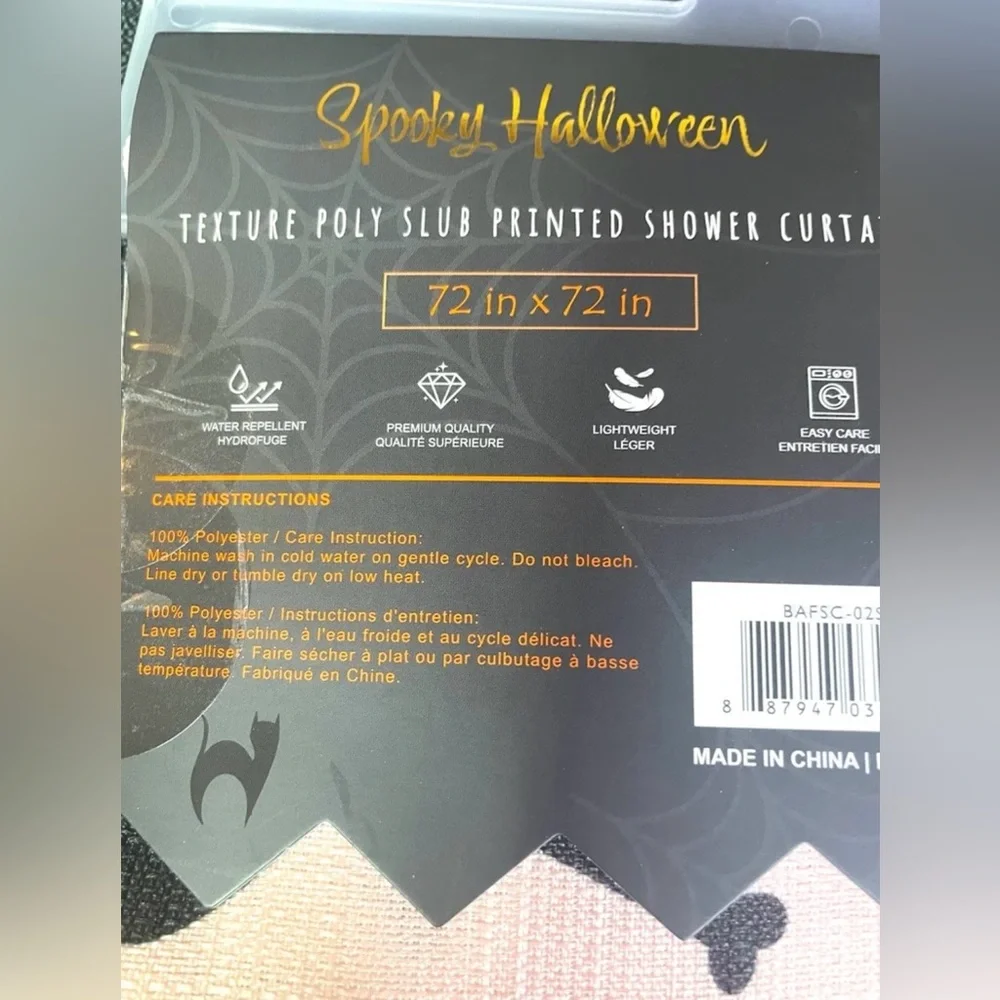 Halloween Shower Curtain~ Faces Black Cats Ghosts Witch’s Hat Decoration NEW NWT